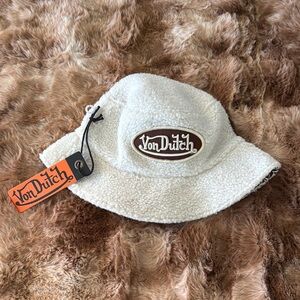 Von Dutch Cream and Brown Bucket Hat with Logo